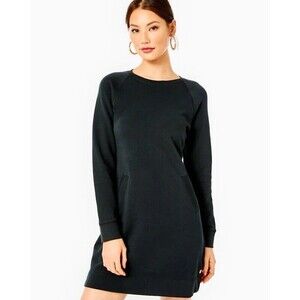 Lilly Pulitzer Casual Solid Black Preppy BEACH COMBER DRESS Pullover Pockets XS
